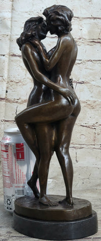 Two Nude Women Embrace Kissing Bronze Statue Sculpture Erotic Art by Pasquale Delor 11" x 5"