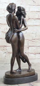 Two Nude Women Embrace Kissing Bronze Statue Sculpture Erotic Art by Pasquale Delor 11" x 5"
