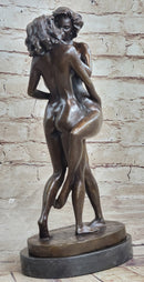 Two Nude Women Embrace Kissing Bronze Statue Sculpture Erotic Art by Pasquale Delor 11" x 5"