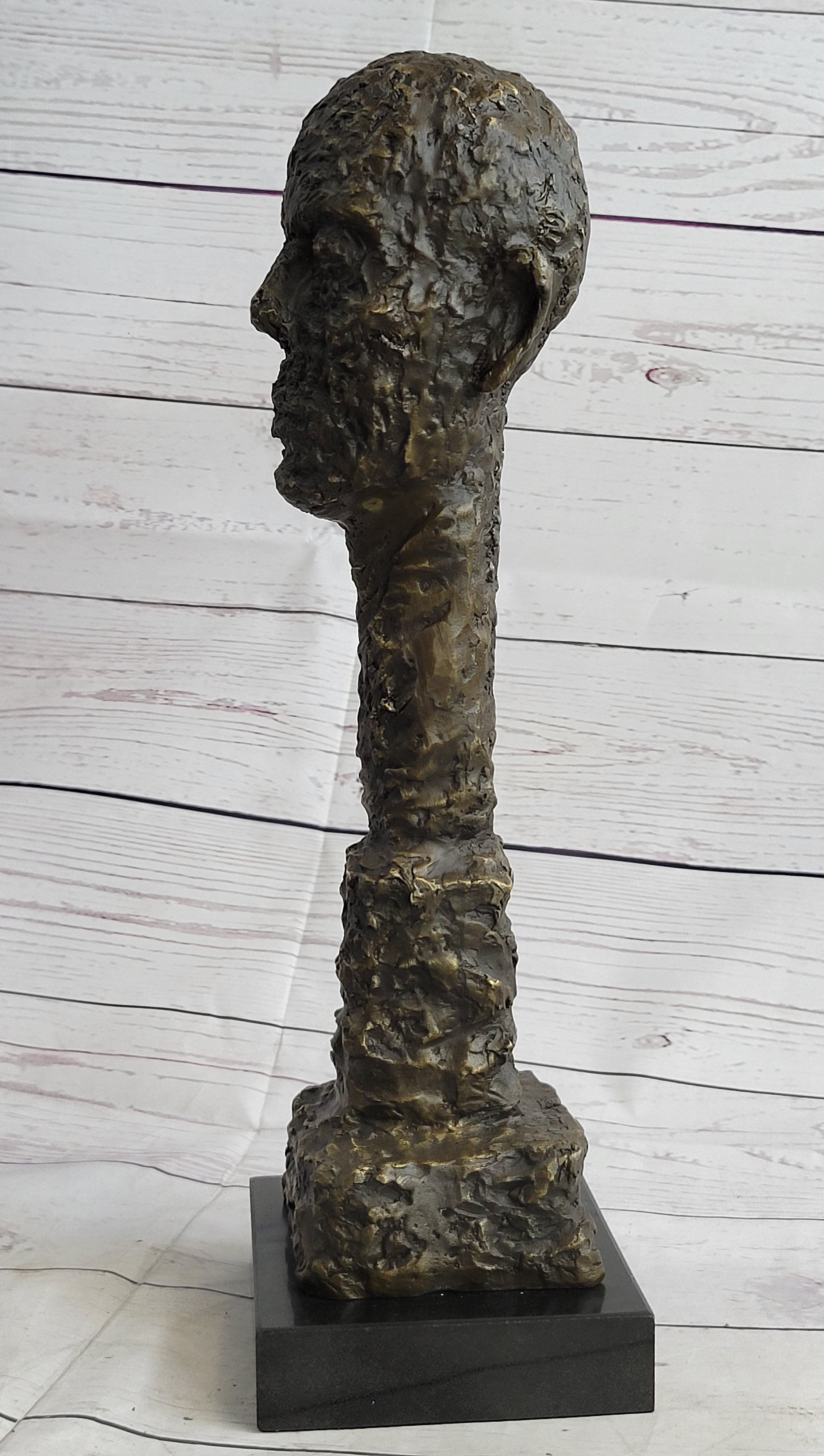 Giacometti Gia Bronze Head Face Bust 15" x 5" Brutalist Surrealism