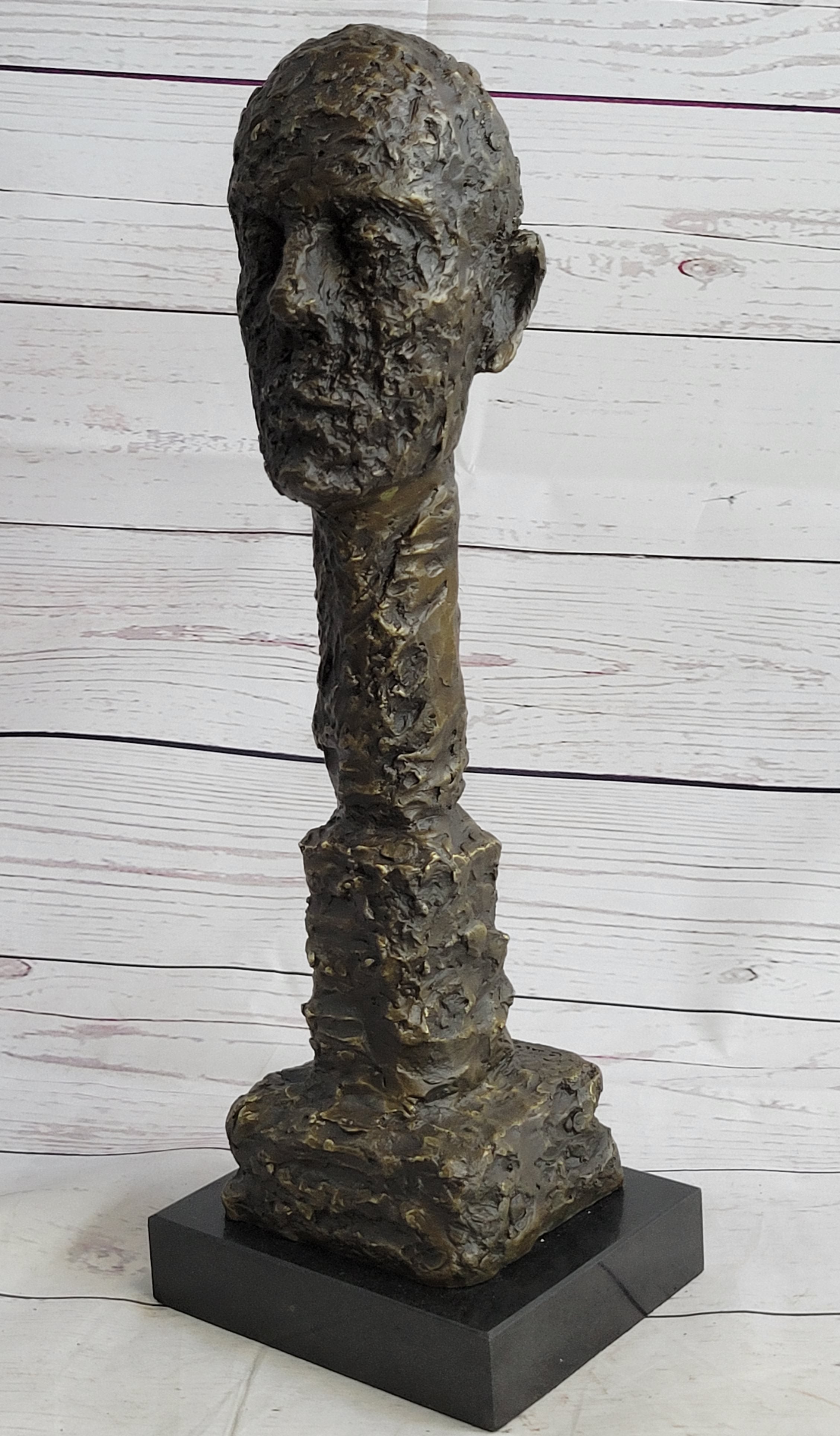 Giacometti Gia Bronze Head Face Bust 15" x 5" Brutalist Surrealism