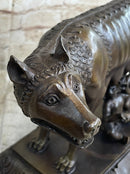 The Capitoline Wolf Romulus & Remus Bronze Metal Statue Sculpture on Rose Marble Base 12" x 15"