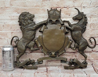 Bronze Lion Unicorn Heraldic Crest Coat of Arms Wall Sculpture