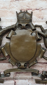 Bronze Lion Unicorn Heraldic Crest Coat of Arms Wall Sculpture