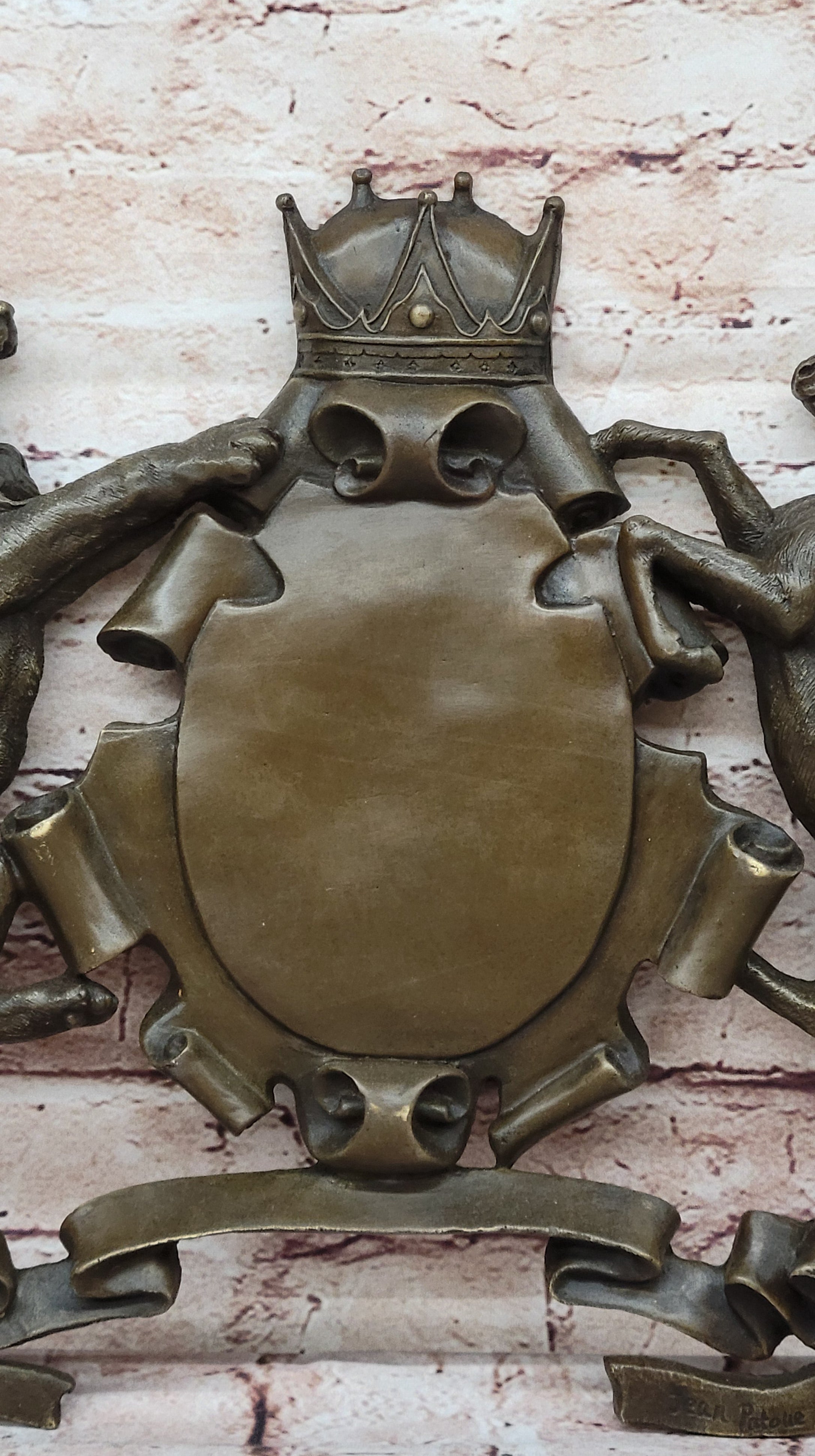 Bronze Lion Unicorn Heraldic Crest Coat of Arms Wall Sculpture