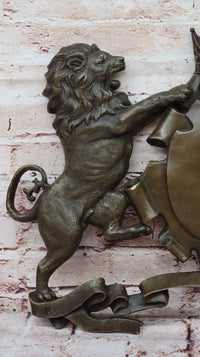 Bronze Lion Unicorn Heraldic Crest Coat of Arms Wall Sculpture