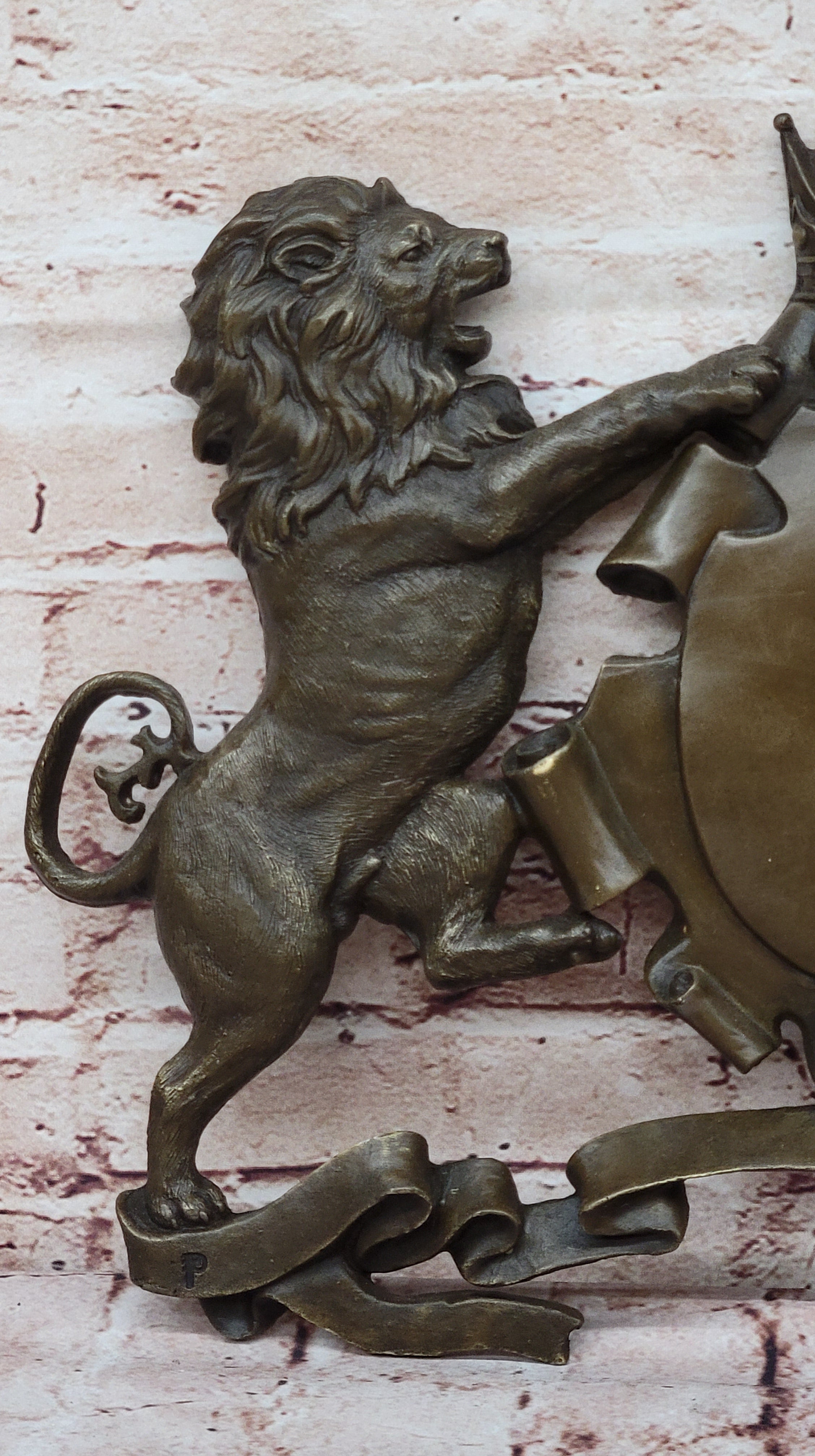 Bronze Lion Unicorn Heraldic Crest Coat of Arms Wall Sculpture