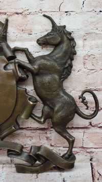 Bronze Lion Unicorn Heraldic Crest Coat of Arms Wall Sculpture
