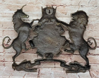 Bronze Lion Unicorn Heraldic Crest Coat of Arms Wall Sculpture