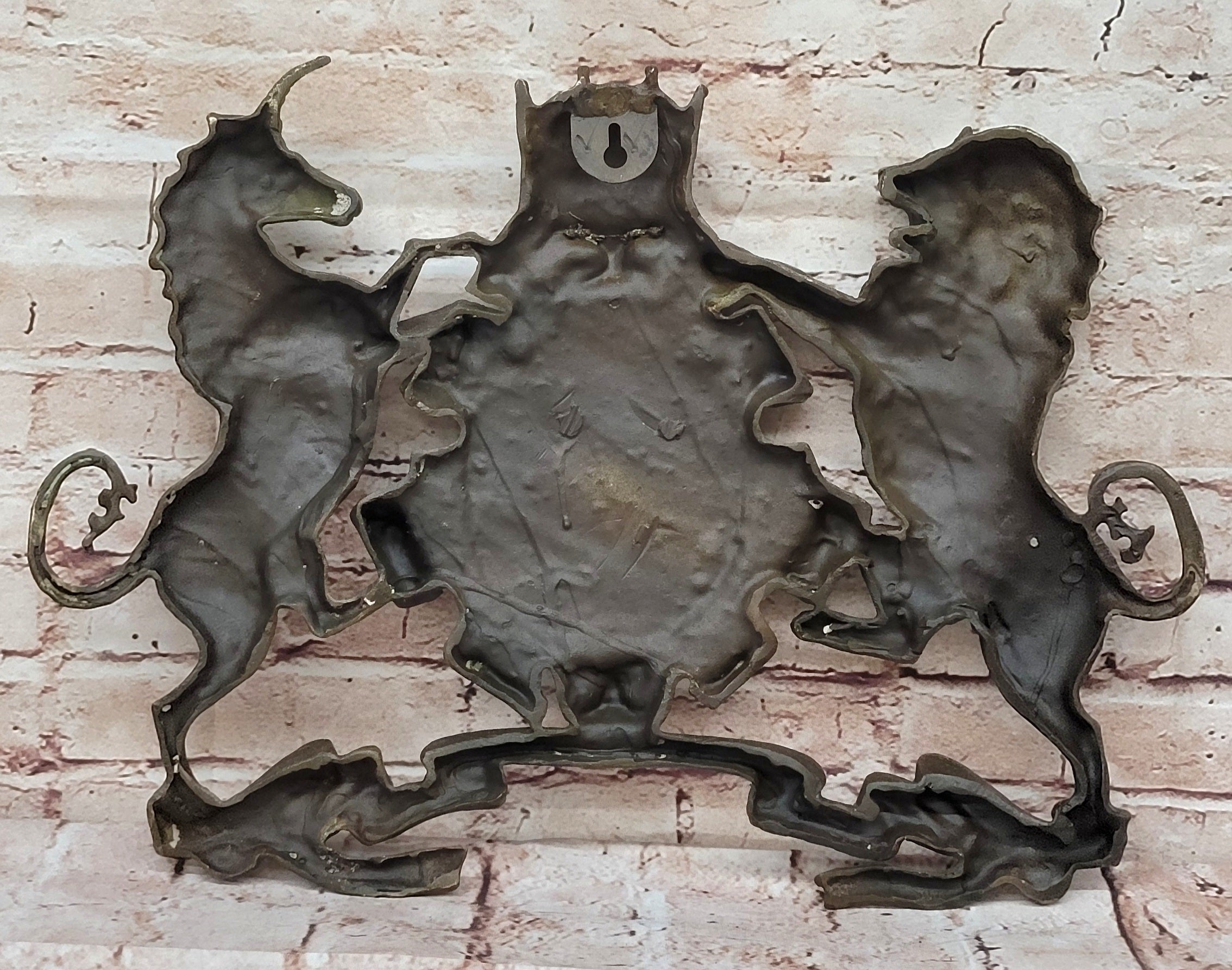Bronze Lion Unicorn Heraldic Crest Coat of Arms Wall Sculpture