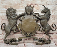 Bronze Lion Unicorn Heraldic Crest Coat of Arms Wall Sculpture