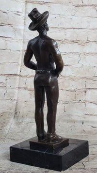 Erotic Gay Cowboy Exposed Bronze Sculpture Figure Marble Base 12" x 4"