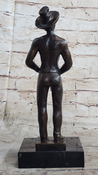 Erotic Gay Cowboy Exposed Bronze Sculpture Figure Marble Base 12" x 4"