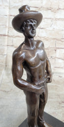 Erotic Gay Cowboy Exposed Bronze Sculpture Figure Marble Base 12" x 4"