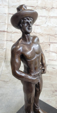 Erotic Gay Cowboy Exposed Bronze Sculpture Figure Marble Base 12" x 4"