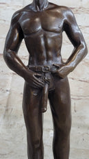 Erotic Gay Cowboy Exposed Bronze Sculpture Figure Marble Base 12" x 4"