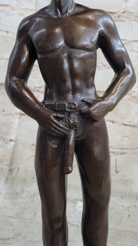 Erotic Gay Cowboy Exposed Bronze Sculpture Figure Marble Base 12" x 4"