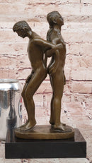 Playful Nude Gay Men Bronze Sculpture Erotic Art Signed 12" x 6"