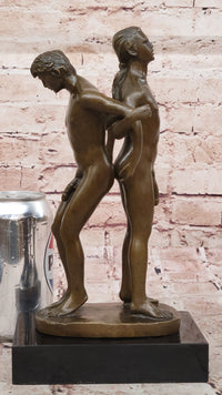 Playful Nude Gay Men Bronze Sculpture Erotic Art Signed 12" x 6"