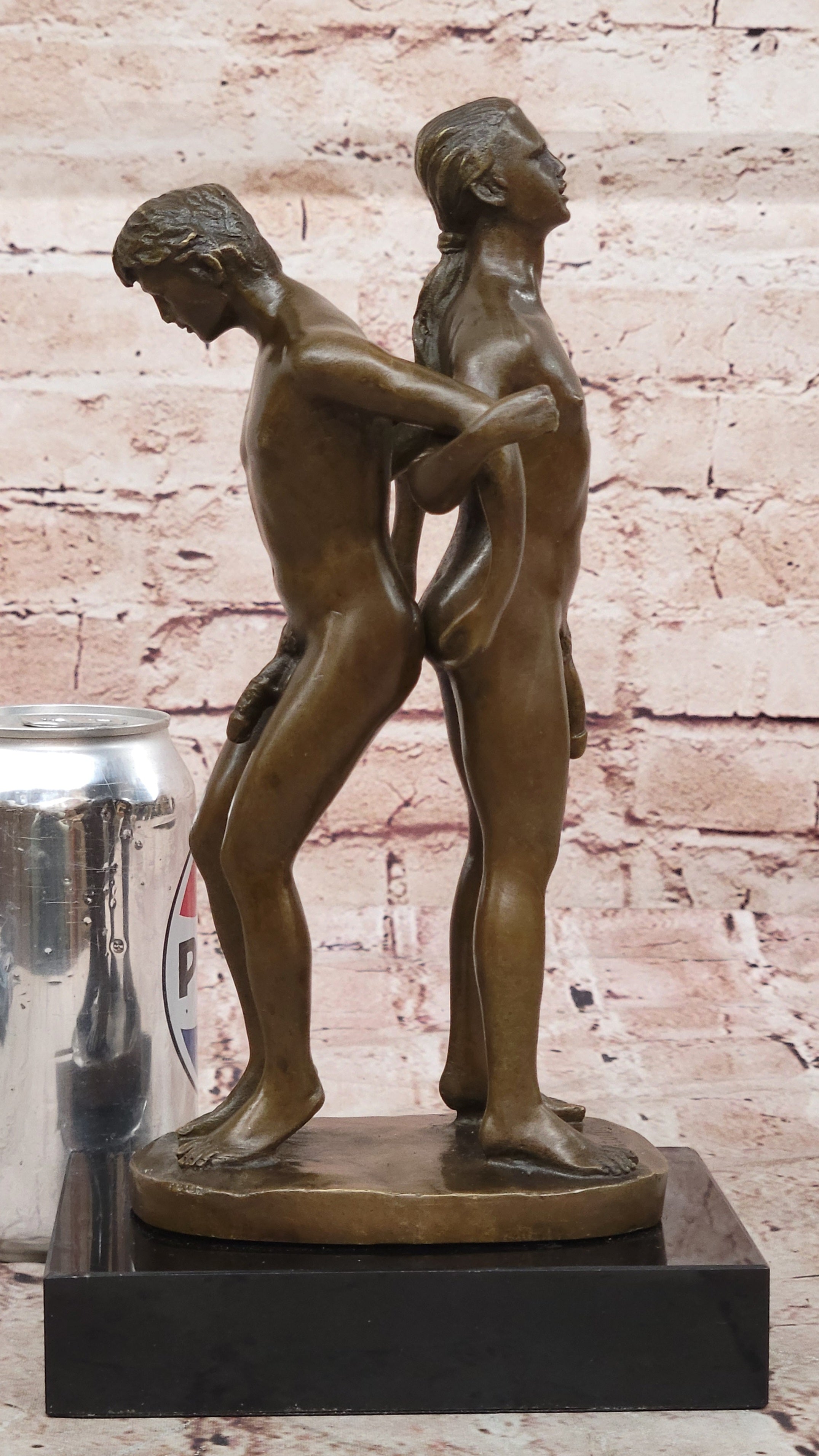 Playful Nude Gay Men Bronze Sculpture Erotic Art Signed 12" x 6"