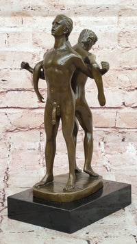 Playful Nude Gay Men Bronze Sculpture Erotic Art Signed 12" x 6"