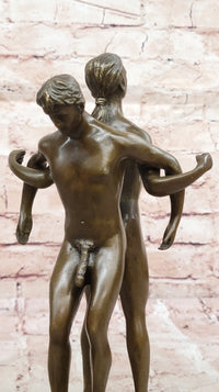 Playful Nude Gay Men Bronze Sculpture Erotic Art Signed 12" x 6"