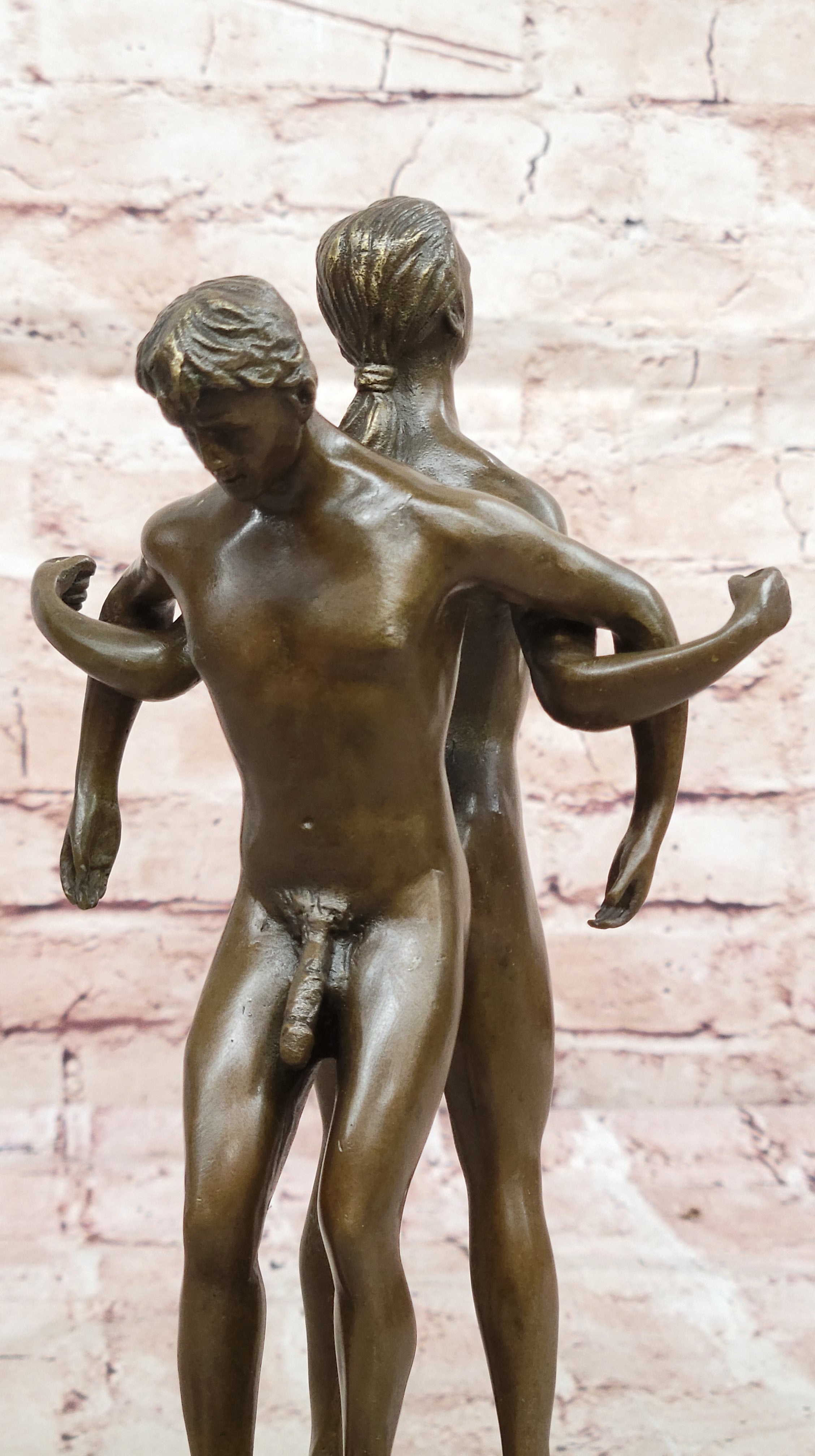 Playful Nude Gay Men Bronze Sculpture Erotic Art Signed 12" x 6"