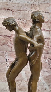 Playful Nude Gay Men Bronze Sculpture Erotic Art Signed 12" x 6"