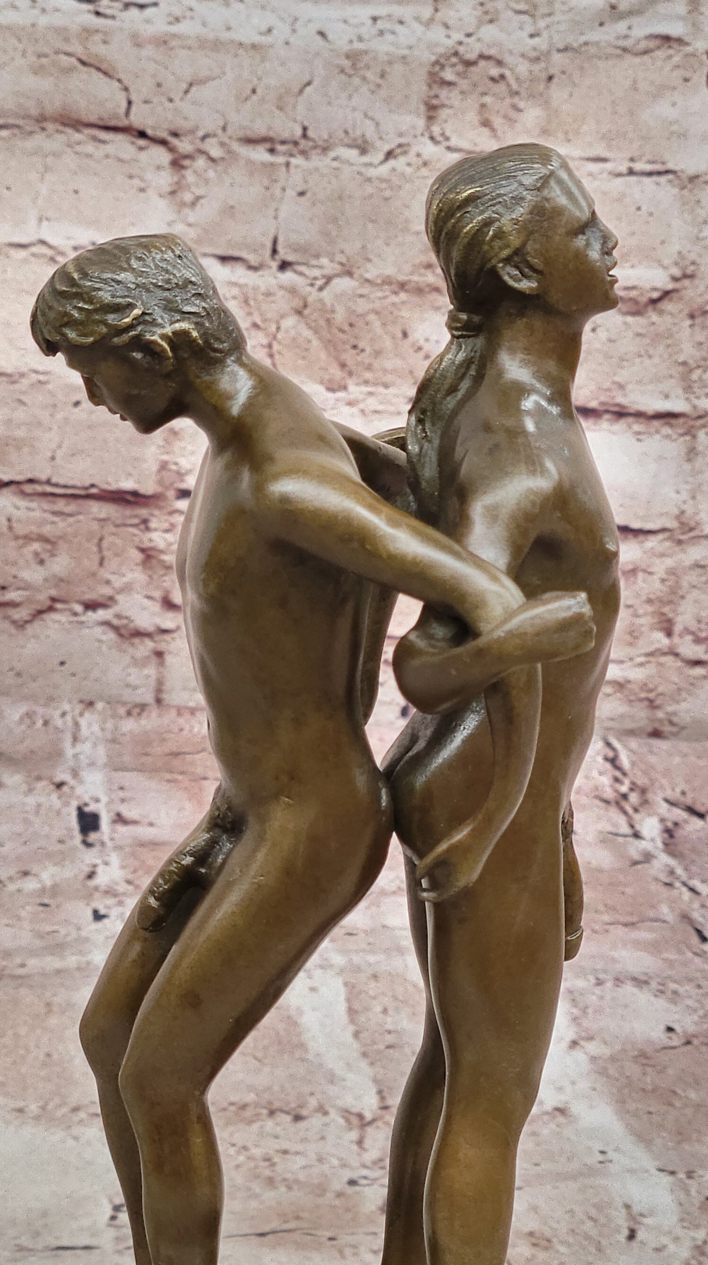 Playful Nude Gay Men Bronze Sculpture Erotic Art Signed 12" x 6"