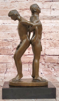 Playful Nude Gay Men Bronze Sculpture Erotic Art Signed 12" x 6"