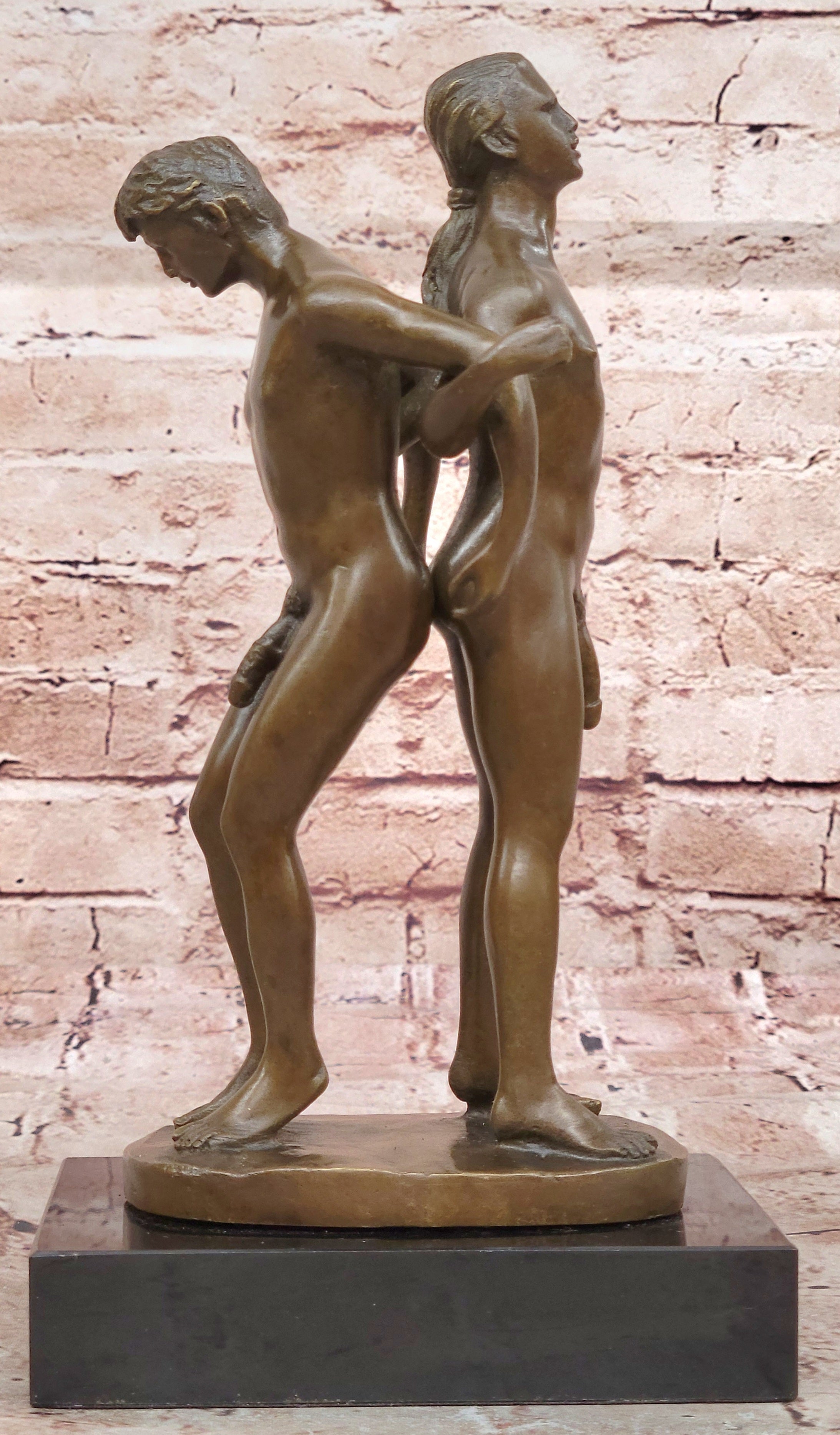 Playful Nude Gay Men Bronze Sculpture Erotic Art Signed 12" x 6"