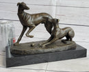 Pj Mene Two Greyhounds Dogs Playing Argente Dore Bronze Sculpture