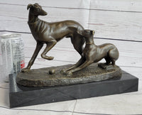 Pj Mene Two Greyhounds Dogs Playing Argente Dore Bronze Sculpture