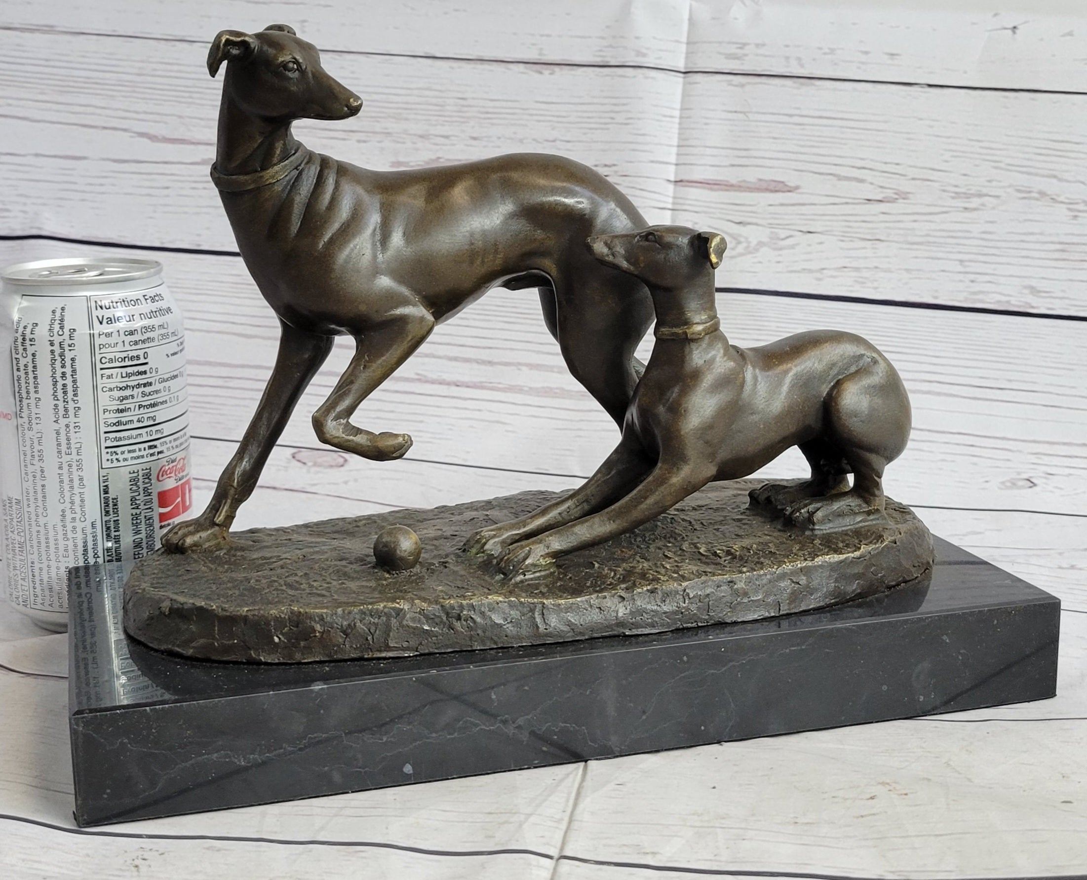 Pj Mene Two Greyhounds Dogs Playing Argente Dore Bronze Sculpture