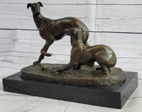 Pj Mene Two Greyhounds Dogs Playing Argente Dore Bronze Sculpture