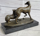 Pj Mene Two Greyhounds Dogs Playing Argente Dore Bronze Sculpture