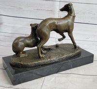 Pj Mene Two Greyhounds Dogs Playing Argente Dore Bronze Sculpture