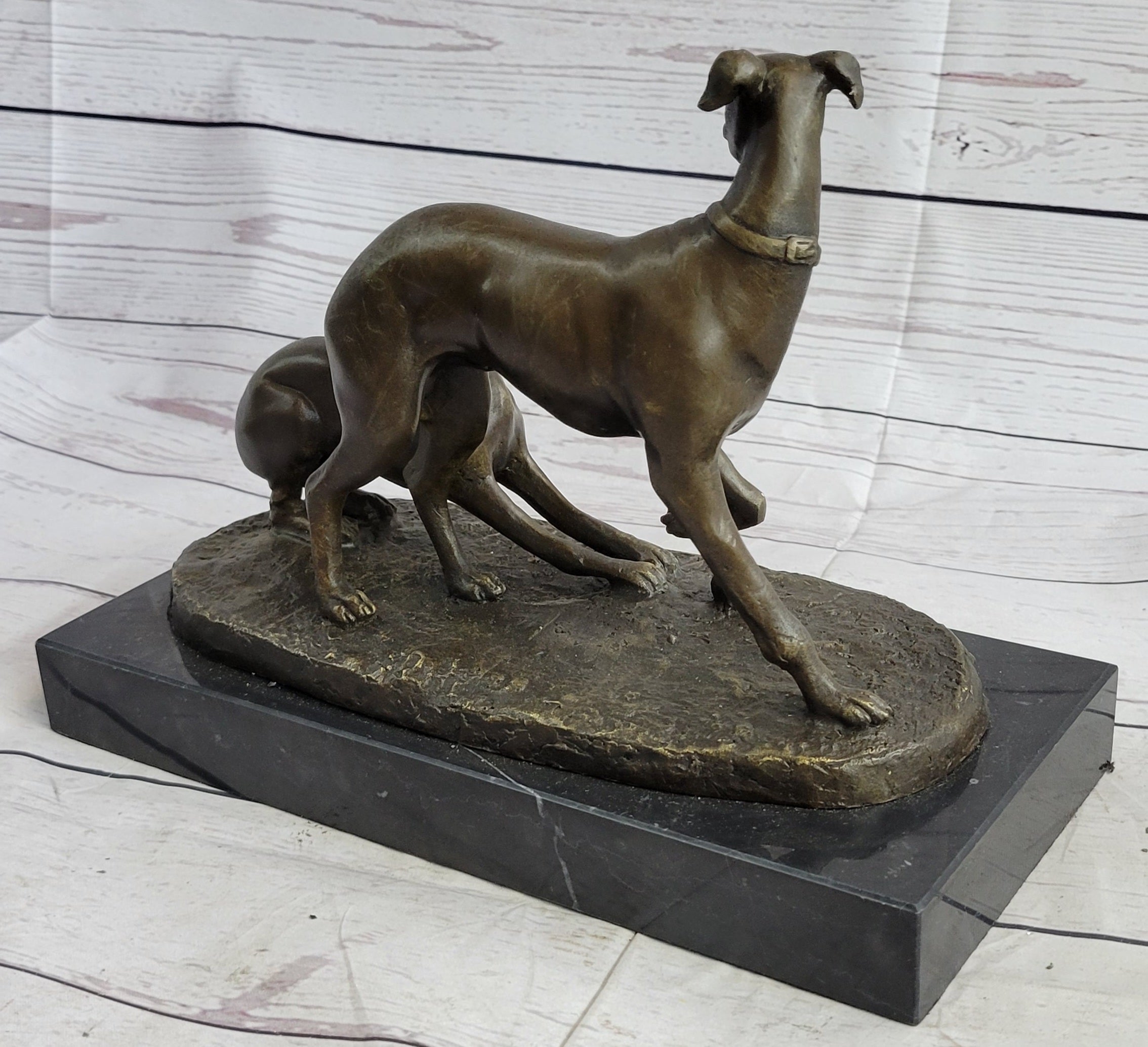 Pj Mene Two Greyhounds Dogs Playing Argente Dore Bronze Sculpture