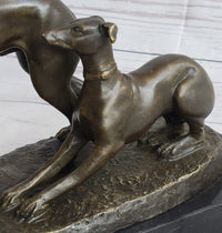 Pj Mene Two Greyhounds Dogs Playing Argente Dore Bronze Sculpture