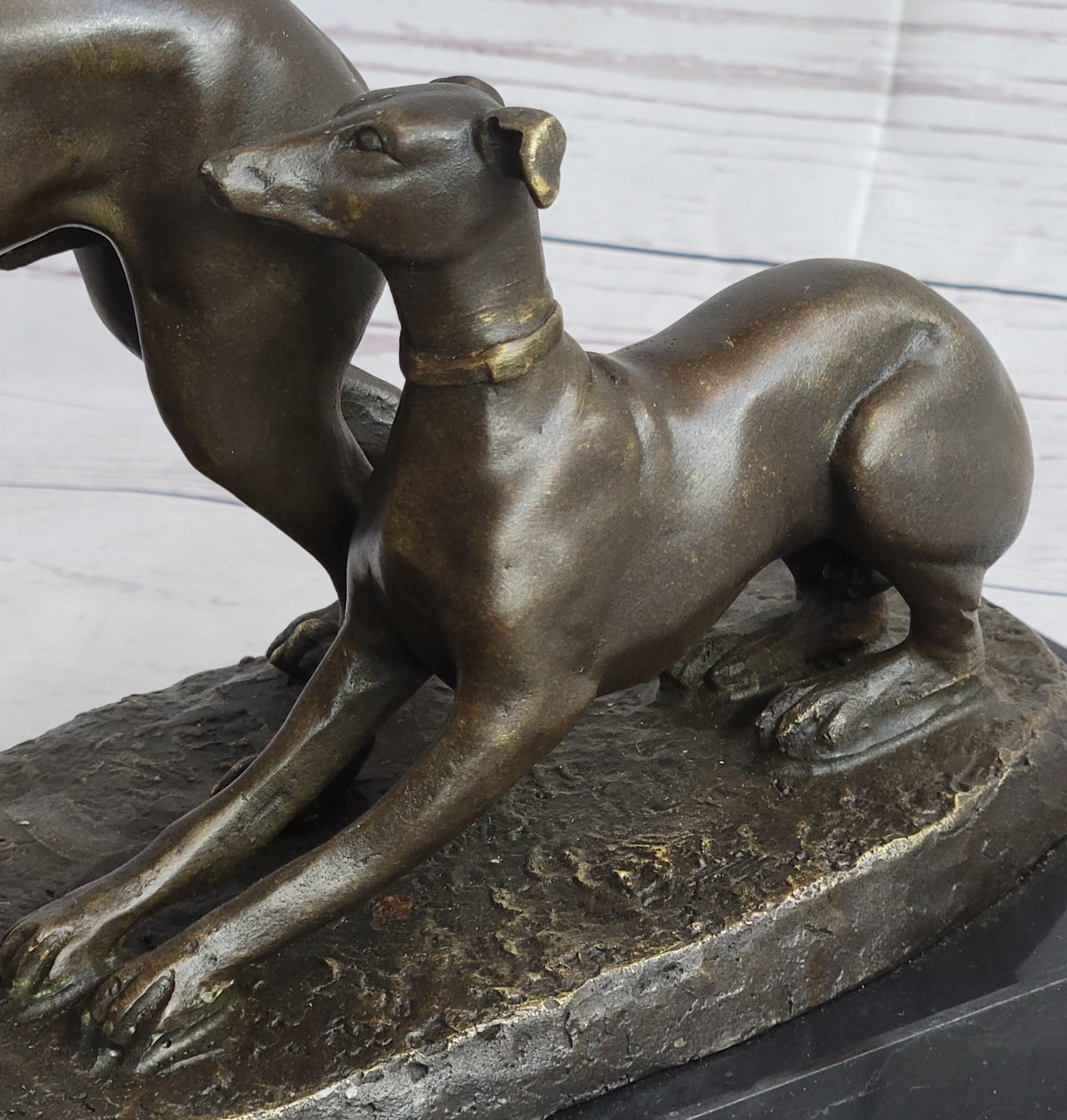 Pj Mene Two Greyhounds Dogs Playing Argente Dore Bronze Sculpture