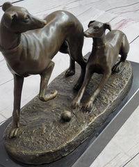 Pj Mene Two Greyhounds Dogs Playing Argente Dore Bronze Sculpture