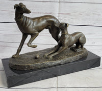 Pj Mene Two Greyhounds Dogs Playing Argente Dore Bronze Sculpture
