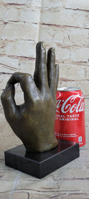 Abstract Modern Art OK Gesture Sign Bronze Sculpture Marble Base