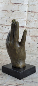 Abstract Modern Art OK Gesture Sign Bronze Sculpture Marble Base