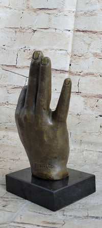 Abstract Modern Art OK Gesture Sign Bronze Sculpture Marble Base