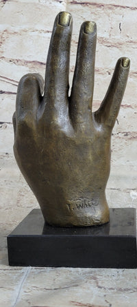 Abstract Modern Art OK Gesture Sign Bronze Sculpture Marble Base