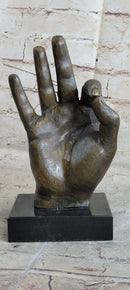 Abstract Modern Art OK Gesture Sign Bronze Sculpture Marble Base