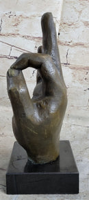 Abstract Modern Art OK Gesture Sign Bronze Sculpture Marble Base