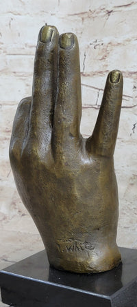 Abstract Modern Art OK Gesture Sign Bronze Sculpture Marble Base