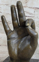 Abstract Modern Art OK Gesture Sign Bronze Sculpture Marble Base